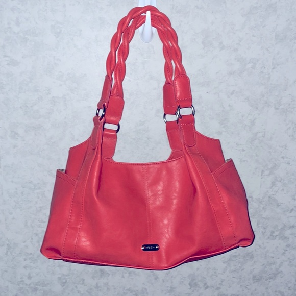 Relic By Fossil Coral Faux Leather Shoulder Bag Purse W/ Pockets Braided Straps - Picture 2 of 13